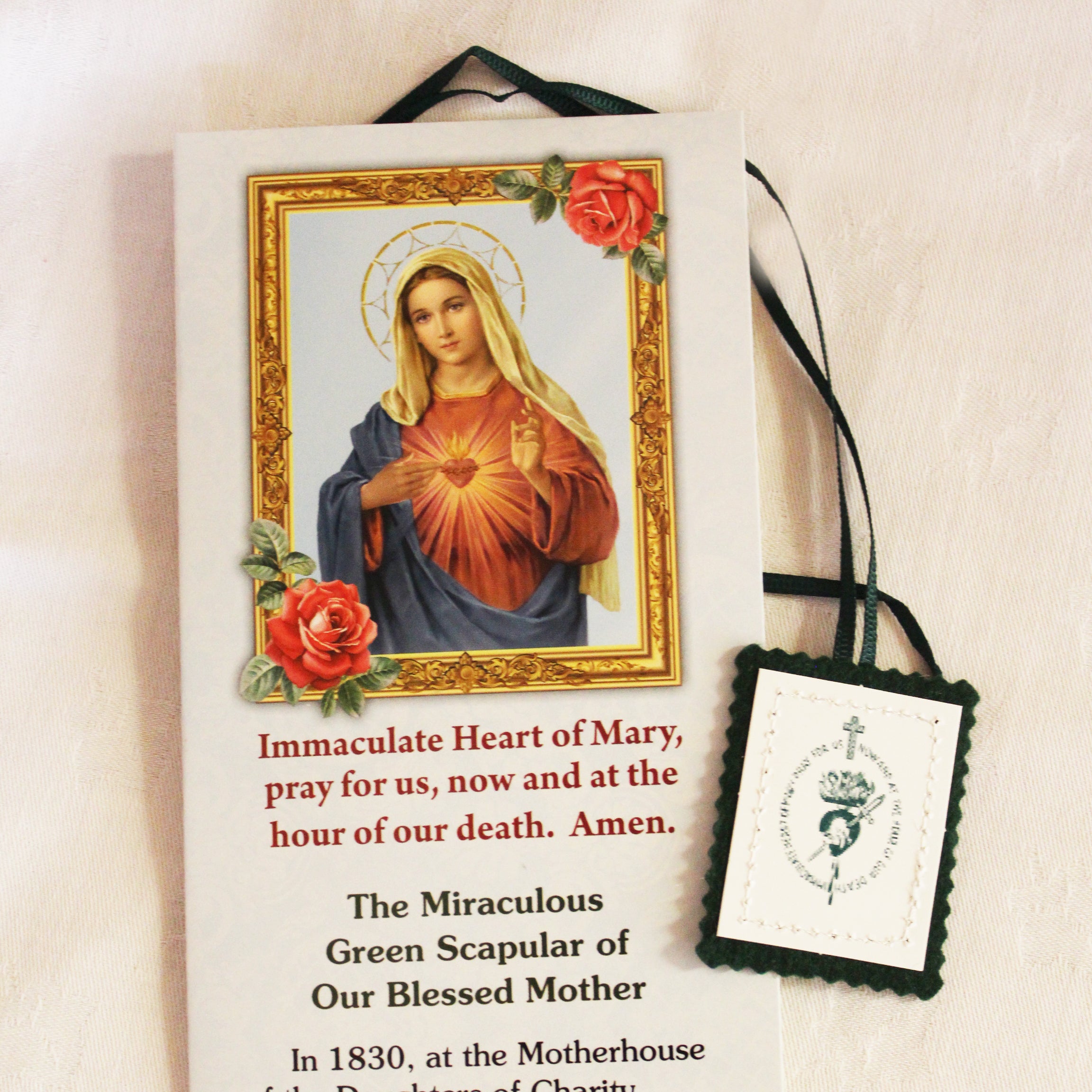 Green Scapular with Prayer Card – Sisters of Charity Gift Shop